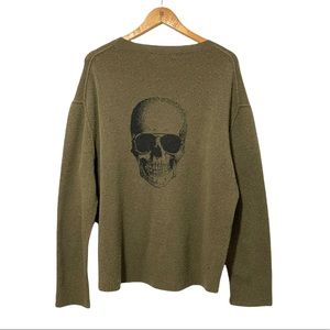 Skull Cashmere Scoop neck Distressed Design/ Big Skull Design Back Sweater sz M